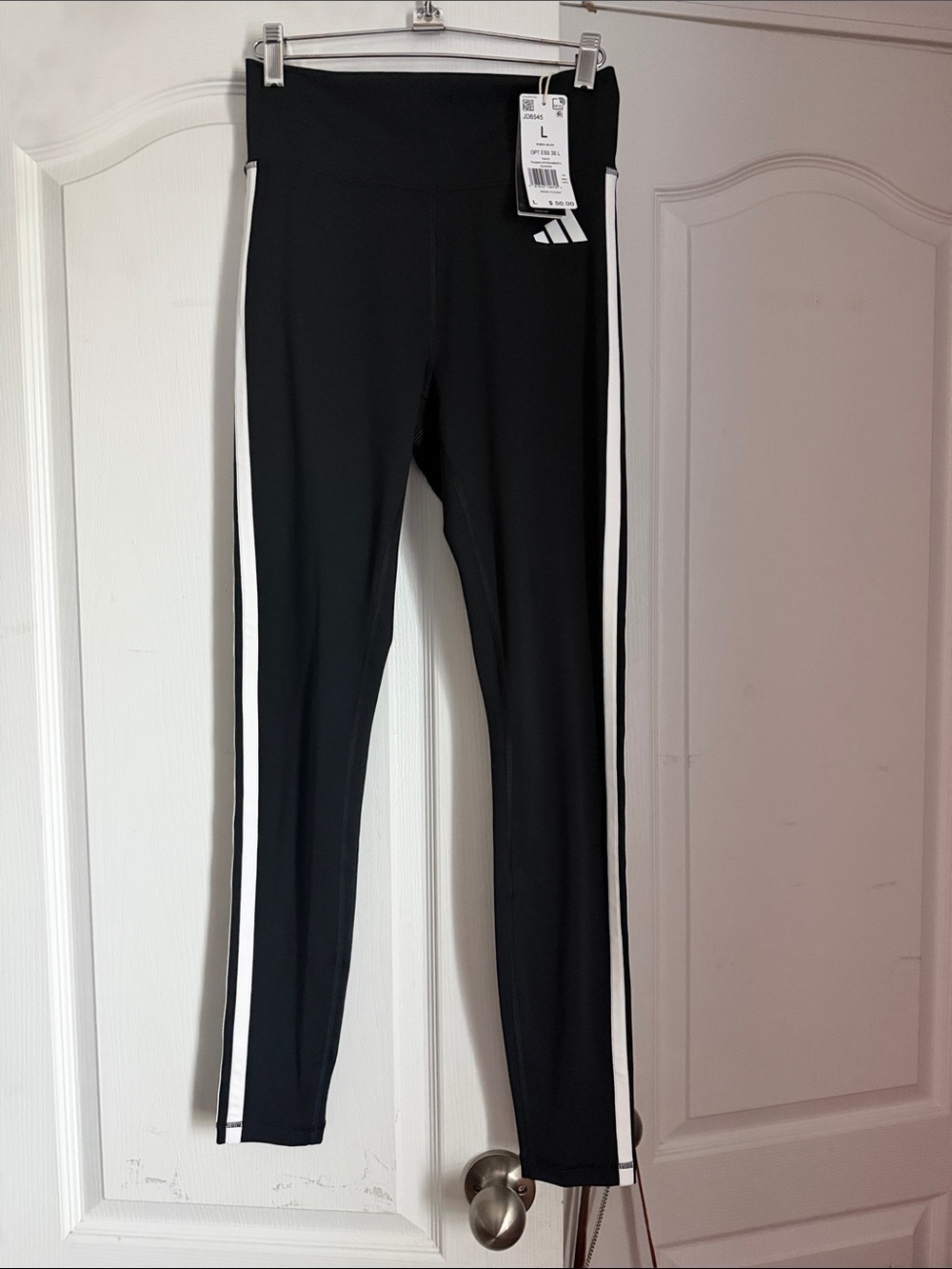 adidas Black Leggings with White Side Stripes and Logo